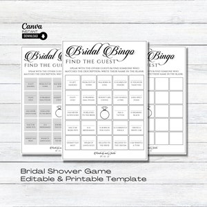 Juego de despedida de soltera editable, juegos de bingo para novias imprimibles, plantilla de tarjeta de bingo de despedida de soltera, descarga instantánea, ideas de despedida de soltera, Canva