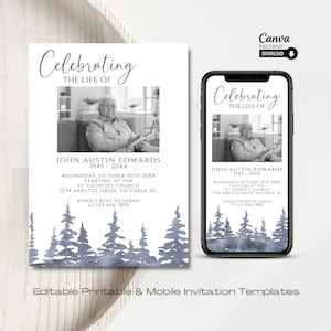 Celebration of Life Invitation, Funeral Announcement, Editable Memorial Service Template, Memorial Invitation, Funeral Evite, Funeral Invite