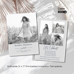 Editable Graduation Party Invitation, Printable Graduation Announcement Template, Graduation Invitation, Modern Graduation Invitation, Canva