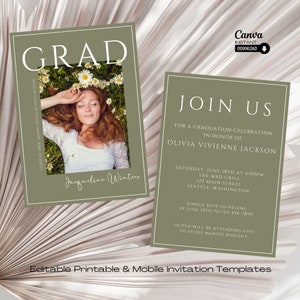 Modern Graduation Photo Invitation: Printable Evite Template (Canva)