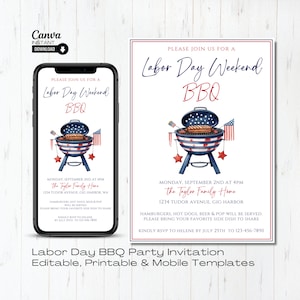 Labor Day Einladung Vorlage, Labor Day BBQ Evite Einladung, Labor Day Grillparty Einladung, BBQ Einladung, Party einladen