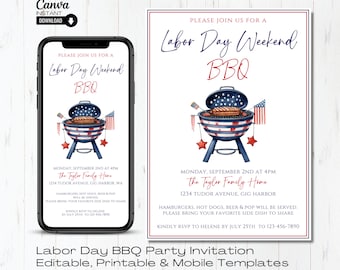 Labor Day BBQ Invitation Template: Editable Party Invite (Digital Download)