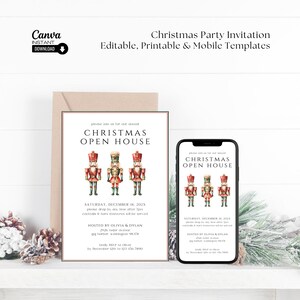 編集可能なくるみ割り人形のクリスマスパーティー招待状テンプレート（Canva）