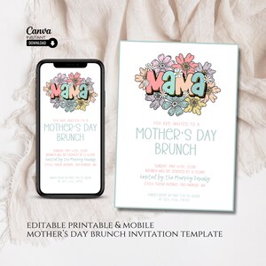 Editable Mothers Day Brunch Invitation, Printable Mother&#39;s Day Brunch Invite, Mobile Mothers Day Invitation Template, Editable Invitation