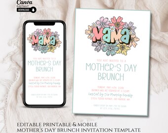 Boho Muttertags Brunch-Einladungsvorlage: Bearbeitbares Canva Design (Digitaler Download)
