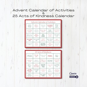 Christmas Acts of Kindness Calendar Printable, Editable Advent Calendar of Activities, Christmas Calendar, Advent Calendar, Canva Template