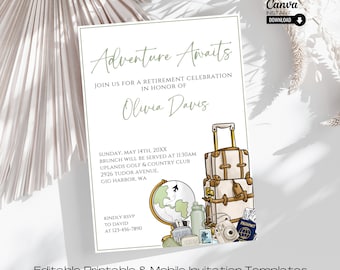 Travel Retirement Party Invitation Template: Editable Adventure Evite (Digital Download)