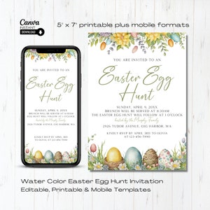 Editable Easter Egg Hunt Invitation: Botanical Brunch Party (Printable & Mobile)