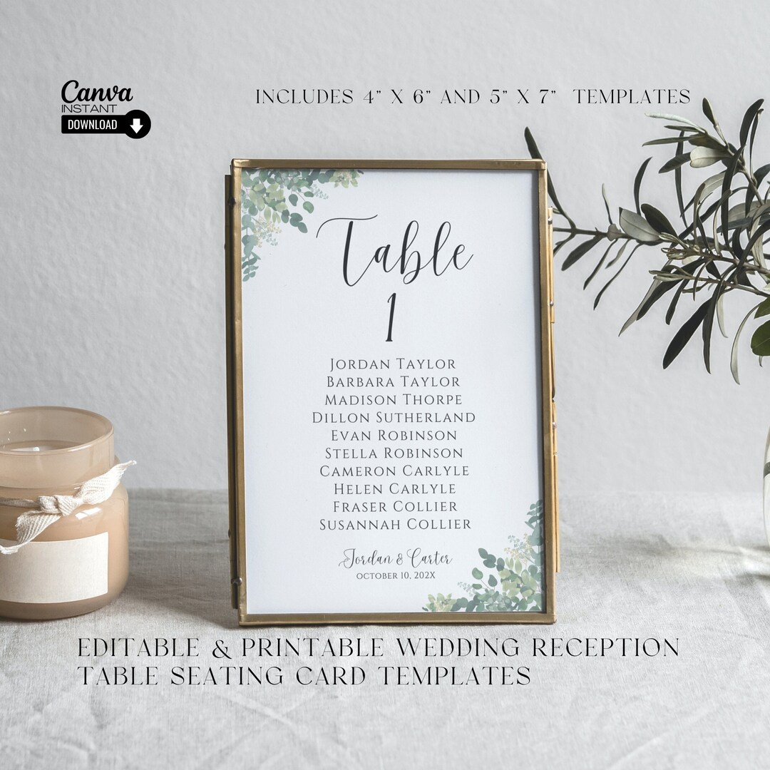 Table Seating Chart Card Template Wedding Seating Chart Printable