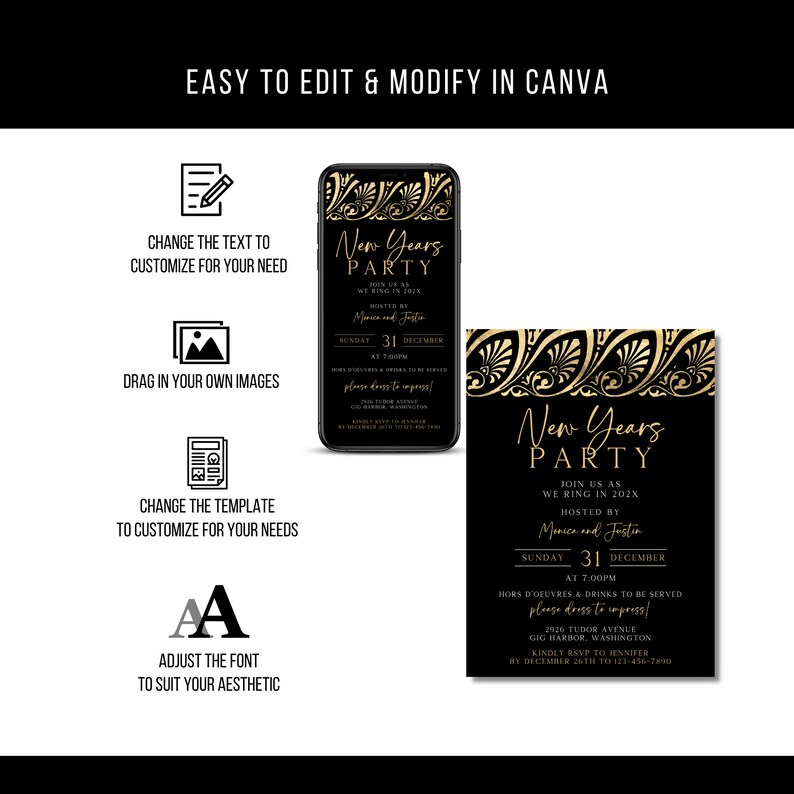 Editable New Years Eve Party Invitation Template Printable - Etsy