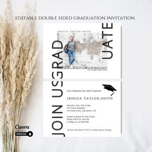 Modern Graduation Party Invitation Template: Printable Announcement (Canva)
