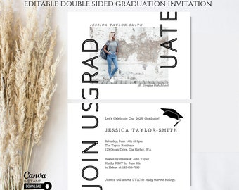 Modern Graduation Party Invitation Template: Printable Announcement (Canva)