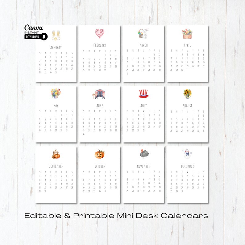 2024 Mini Desk Calendar Printable Desk Calendar Monthly Etsy