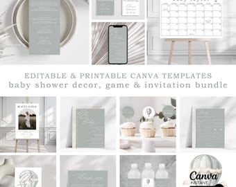 Neutral Baby Shower Bundle: Invitation, Games, Decor (Canva Template)