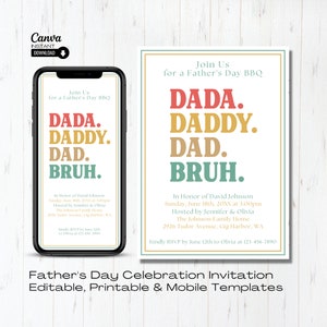 Editable Fathers Day Invite, Printable Father&#39;s Day BBQ Invitation, Instant Download Mobile Father&#39;s Day Party Brunch Invite Template