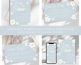 Baby in Bloom Shower Invitation Bundle: Retro Daisy Design (Digital Download)