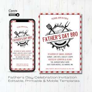 Editable Fathers Day Invite, Printable Father&#39;s Day BBQ Invitation, Instant Download Mobile Father&#39;s Day Party Brunch Invite Template