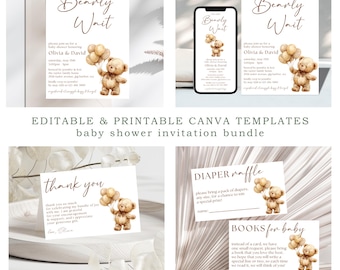 Teddy Bear Baby Shower Invitation Bundle: Gender Neutral Canva Template