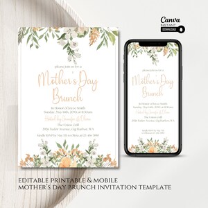 Editable Mothers Day Brunch Invitation, Printable Mother&#39;s Day Brunch Invite, Mobile Mothers Day Invitation Template, Editable Invitation