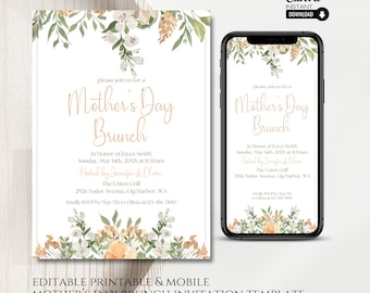 Blumen Muttertag Brunch-Einladung Vorlage (Printable & Mobile)