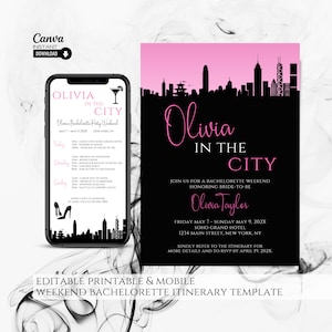 Editable New York City Bachelorette Weekend Invitation and Itinerary, Printable Bachelorette Party Invite, New York Girls Weekend Itinerary