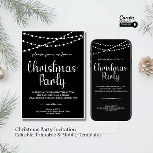 Editable Christmas Party Invitation: Printable & Mobile Invite (Canva Template)