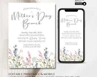 Floral Mother's Day Brunch Invitation Template: Printable & Mobile (Canva)