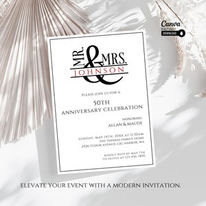 50th Anniversary Invitation: Golden Celebration, Editable Template (Digital Download)