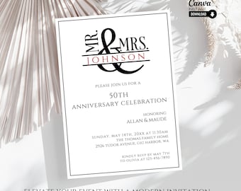 50th Anniversary Invitation: Golden Celebration, Editable Template (Digital Download)