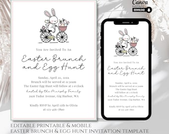 Easter Egg Hunt Invitation, Editable Easter Party Invite, Egg Hunt Invite, Easter Brunch Printable Invitation, Mobile Easter Bunny Invite