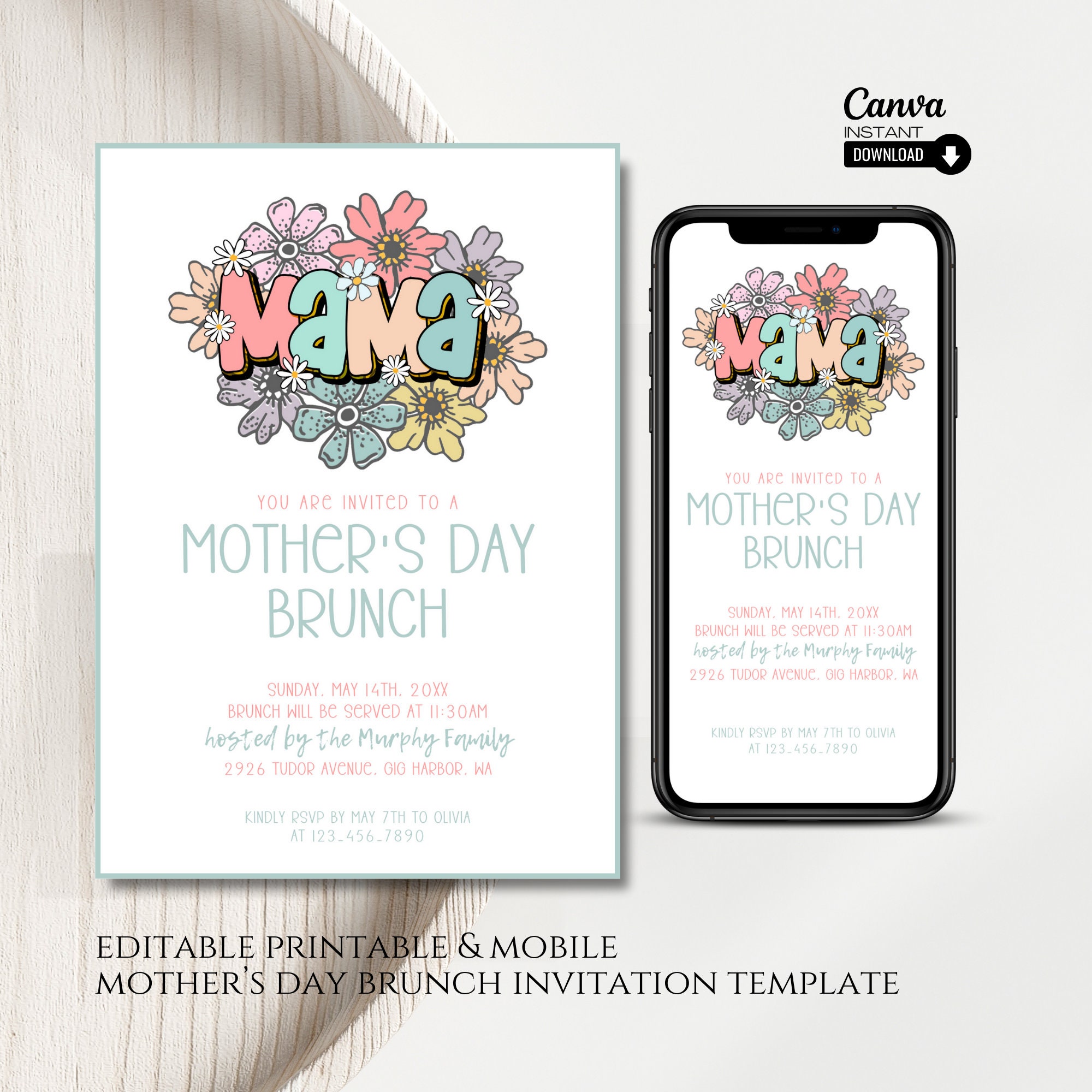 Editable Mothers Day Brunch Invitation, Printable Mother's Day Brunch Invite, Mobile Mothers Day Invitation Template, Editable Invitation - Etsy editable-mothers-day-brunch-invitation-printable-mother-s-day-brunch-invite-mobile-mothers-day-invitation-template-editable-invitation-etsy