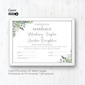 Bearbeitbare Hochzeitszertifikatsvorlage, druckbare Heiratsurkunde, Hochzeitsandenken, bearbeitbare Urkunde, Heiratsurkunde