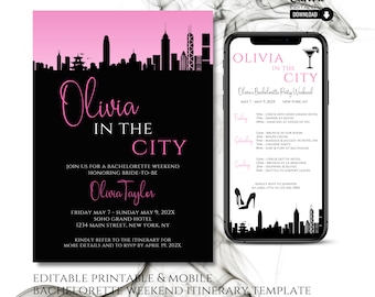 Editable NYC Bachelorette Invitation & Itinerary: Printable Girls Weekend (Canva Template)