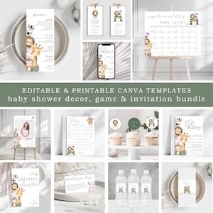 Editable Jungle Baby Shower Bundle, Safari Baby Shower Invitation, Safari Animals, Safari Baby Games, Baby Shower Sign, Oh Boy Baby Shower