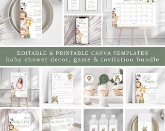 Kit Chá de Bebê Safari na Selva Editável (Modelo Canva)