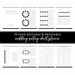 Editable Wedding Seating Chart Planner, Printable Seating Plan, Seating Arrangement, Wedding Table Plan, Wedding Reception Planner, Canva