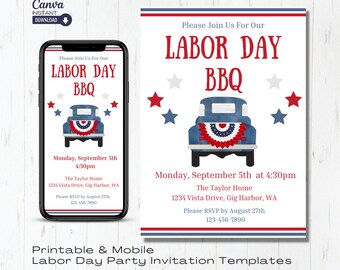 Labor Day BBQ Invitation Template: Editable Party Invite (Canva)