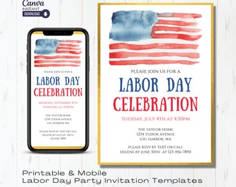 Labor Day BBQ Invitation Template: Editable Party Invite (Digital Download)