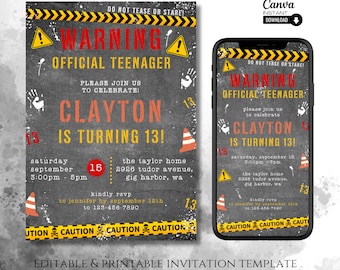 Teen Birthday Invitation Template: Humorous 13th Bday (Printable, Digital)