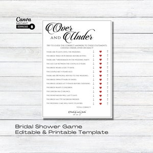Minimalist Bridal Shower Game: Over or Under Trivia (Printable Template)