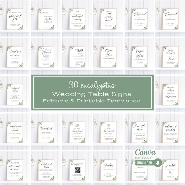 Editable Wedding Signs Bundle, 30 Printable Modern Wedding Signs Template, Reception Sign Bundle, Instant Download
