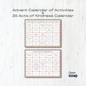 Christmas Acts of Kindness Calendar Printable, Editable Advent Calendar of Activities, Christmas Calendar, Advent Calendar, Canva Template