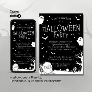 Editable Halloween Party Invitation: Printable & Digital Evite (Canva Template)