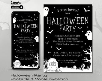 Editable Halloween Party Invitation: Printable & Digital Evite (Canva Template)