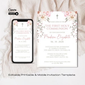 First Holy Communion Invitation, Editable First Communion Invite, Printable 1st Communion Invite, First Holy Communion, Instant Download
