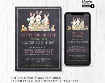 Editable Easter Egg Hunt Invitation: Watercolor Bunny (Printable & Mobile)