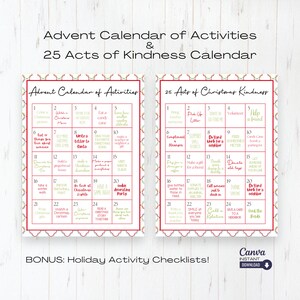 Christmas Acts of Kindness Calendar Printable, Editable Advent Calendar of Activities, Christmas Calendar, Advent Calendar, Canva Template