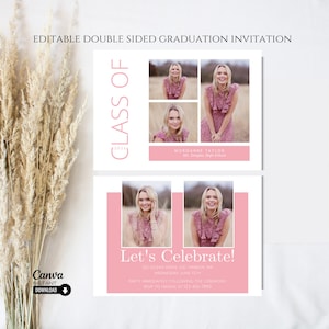 Modern Graduation Photo Invitation Template (Canva Editable)