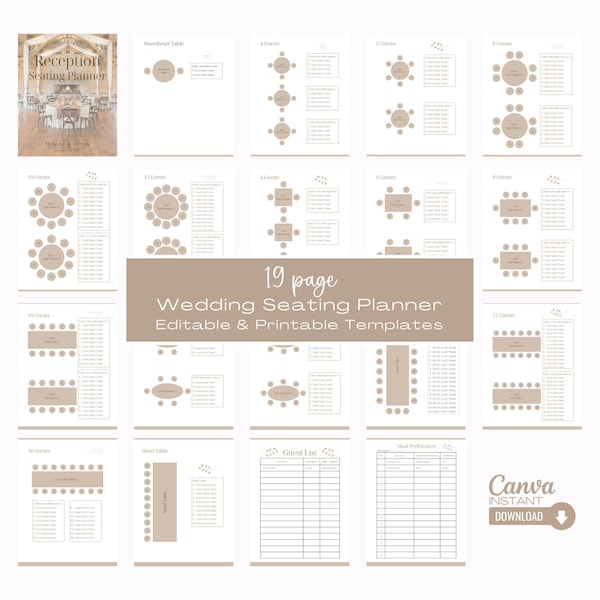 Editable Wedding Seating Chart Planner, Printable Seating Plan, Seating Arrangement, Wedding Table Plan, Wedding Reception Planner, Canva