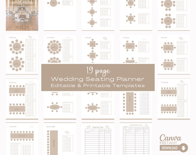 Editable Wedding Seating Chart Planner: Canva Template (digital ...